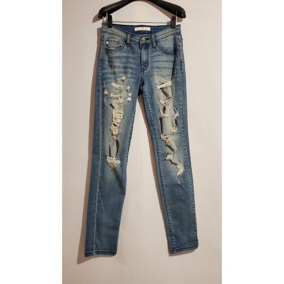 KanCan Distressed Light Wash Mid Rise Skinny Jeans Womens Size 26 Ripped Grunge - Picture 2 of 11